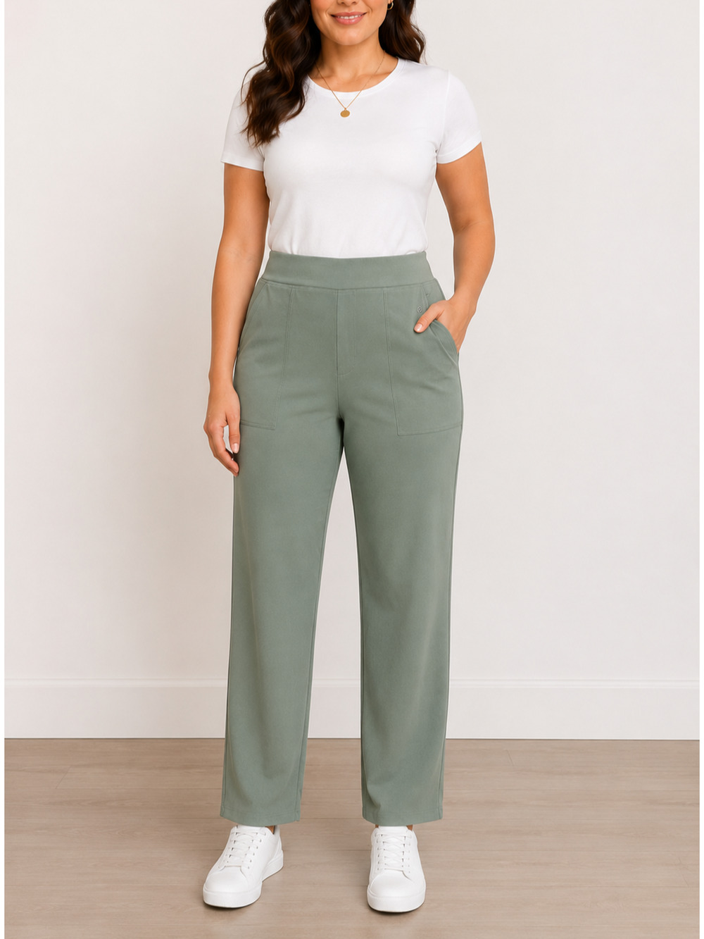 G4Free Womens 16 Sage Green Travel Pants High Rise Pull On Stretch NWT